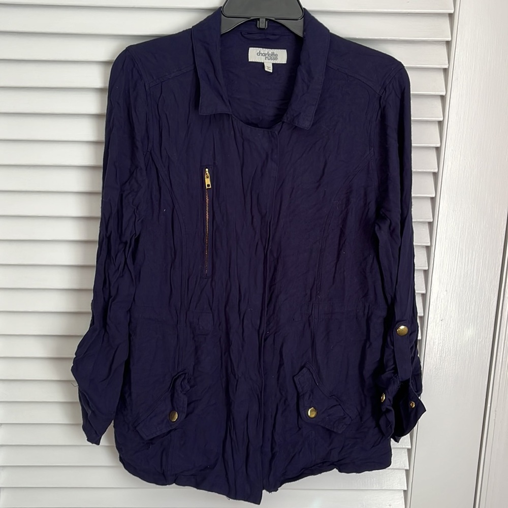 Y2K Vintage Charlotte Russe Shacket Military Shirt Jacket Navy Blue & Gold